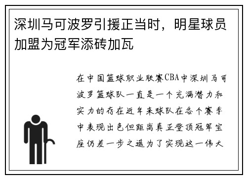 深圳马可波罗引援正当时，明星球员加盟为冠军添砖加瓦